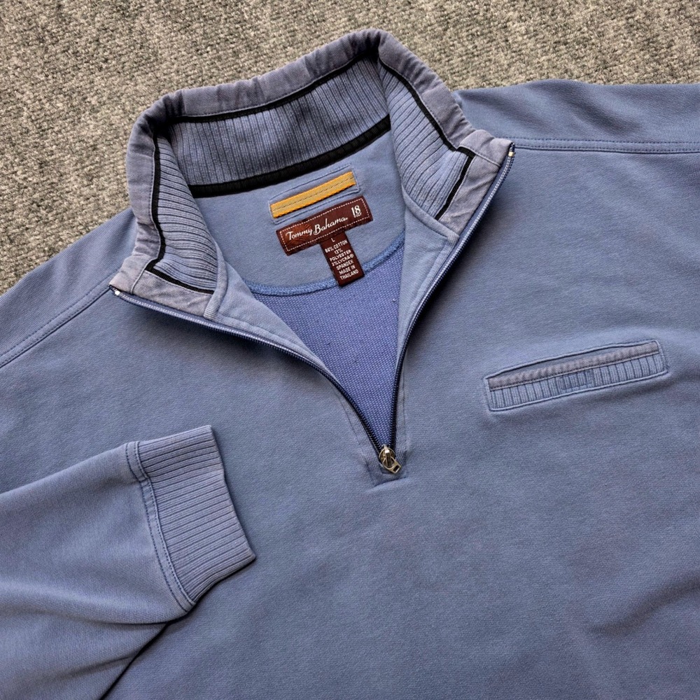 Tommy Bahama Golf 18 Mens Large Blue Quarter 1/4 Zip Pullover Sweatshirt Sweater
